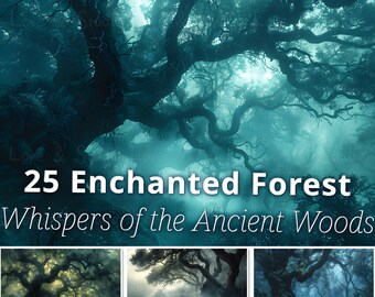 25 Enchanted Forest Digital Paper, Printable Fantasy Background, Whispers of the Ancient Woods Landscape. Journaling, Wallpaper