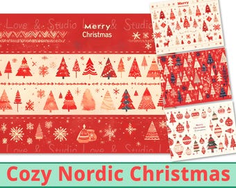 25 Cozy Nordic Style Christmas Digital Paper, Winter Wonderland, Printable X-mas Greeting Card,  Festive Holiday Postcard, Commercial Use