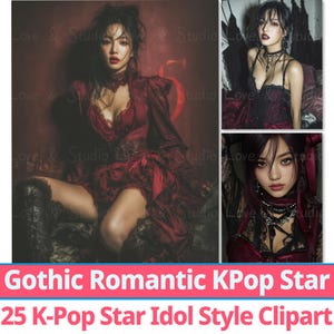 25 carte estetiche pittoriche gotiche e romantiche con star del K-pop, arte visiva concettuale della cultura coreana, collezione Hallyu Muse stampabile. Uso commerciale.