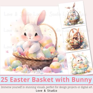 25 Paasmand met Bunny Clipart, afdrukbare kleurrijke verrukking aquarel. Pastel Spring digitaal papier, PNG van hoge kwaliteit, commercieel gebruik