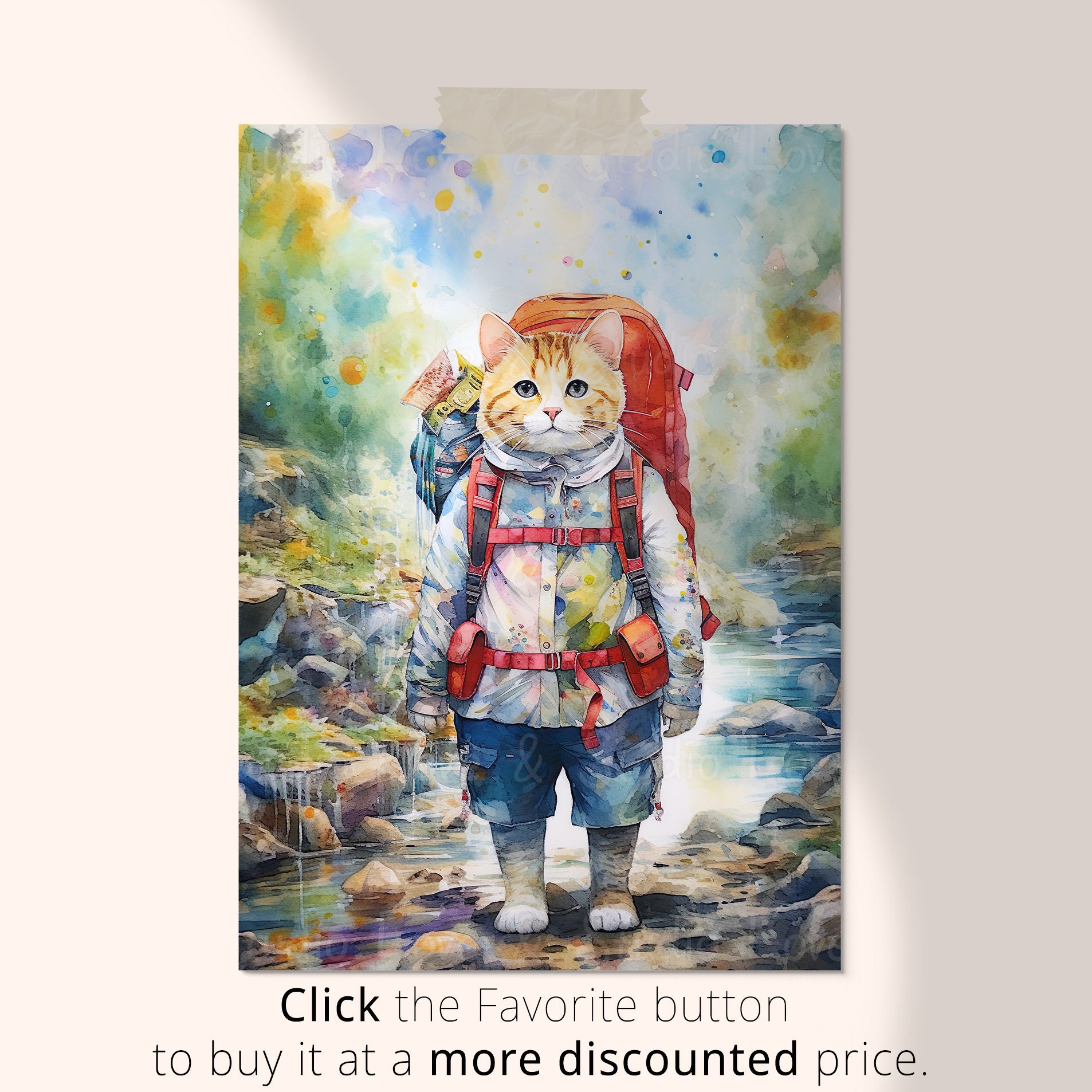 25 Watercolor Cat Clipart, Mountaineer Cat. Fearless Explorer Cat ...