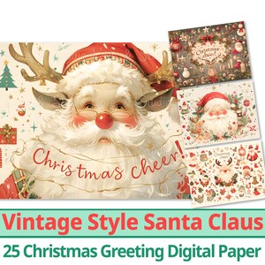 25 Papel Digital de Papai Noel Estilo Vintage, Natal do País das Maravilhas do Inverno, Cartão de Natal para Imprimir, Cartão Postal de Natal, Uso Comercial