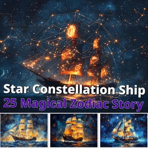 25 sterrenbeeld sterrenschip digitaal papier, magisch dierenriemverhaal. Fantasieachtergrond, kosmisch landschap, liefhebber van astrologie, commercieel gebruik
