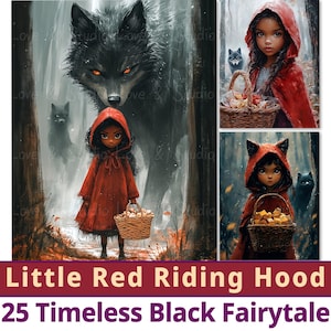 25 Cappuccetto Rosso Carta Digitale, Fiabe Nere Senza Tempo, Afroamericane Stampabili, Principesse Magiche Melanina, Uso Commerciale