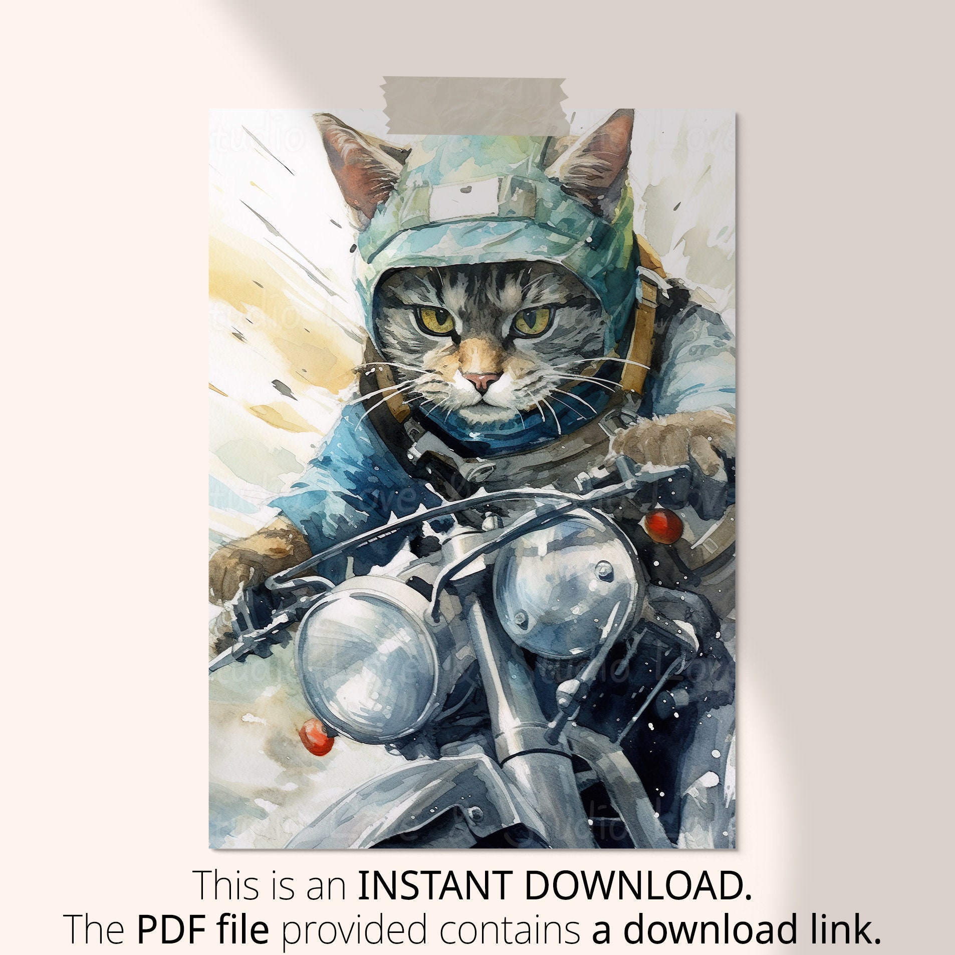 25 Watercolor Cat Clipart, Rider Cat. A Cat Running on a Motorcycle ...