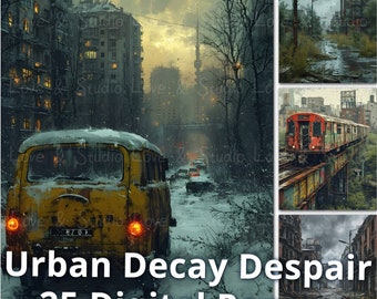 25 Urban Decay Despair Digital Paper, Printable Sci-Fi Art, Futuristic Artwork, Gloomy Ruins Background, Commercial Use