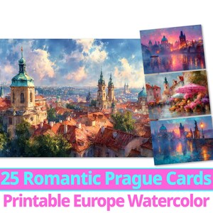 25 Prag, Tschechische Republik Postkarten, digitales Papier, druckbares romantisches Kartenclipart, kommerzielle Nutzung