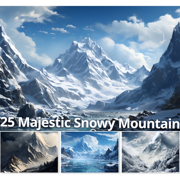 25 A Majestic Snowy Mountain Digital Paper, Fantasy Background. Overlay, Making Cards, Journal, Wallpaper, and Book Cover. Commercial Use.