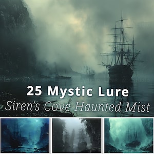 25 Mystic Lure Digitalpapier, druckbarer Fantasy-Hintergrund, Siren's Cove Haunted Mist, Foggy Canyon Terrain Landscape. Journaling, Hintergrundbild