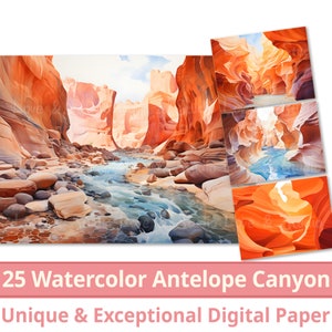 25 Antelope Canyon, USA Digitales Papier, Aquarell Canyon in Arizona Clipart, Sublimation, kommerzielle Nutzung, INSTANT Download.