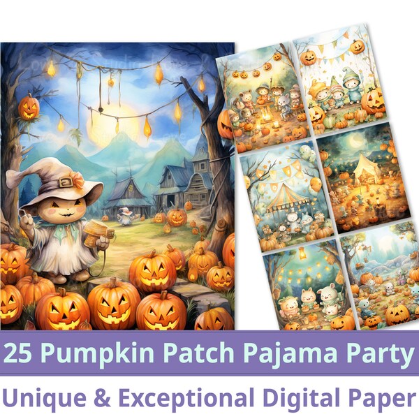 25 Pumpkin Patch Pajama Party Digital Paper, Soft Pastel Shade Watercolor. Halloween Decor. Craft Paper. Fantasy Element. Commercial Use