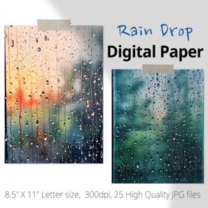 25 Regentropfen auf dem Fenster Foto Digitales Papier, realistischer Regen Hintergrund, Regentag druckbare Kunst. Sofortiger Download