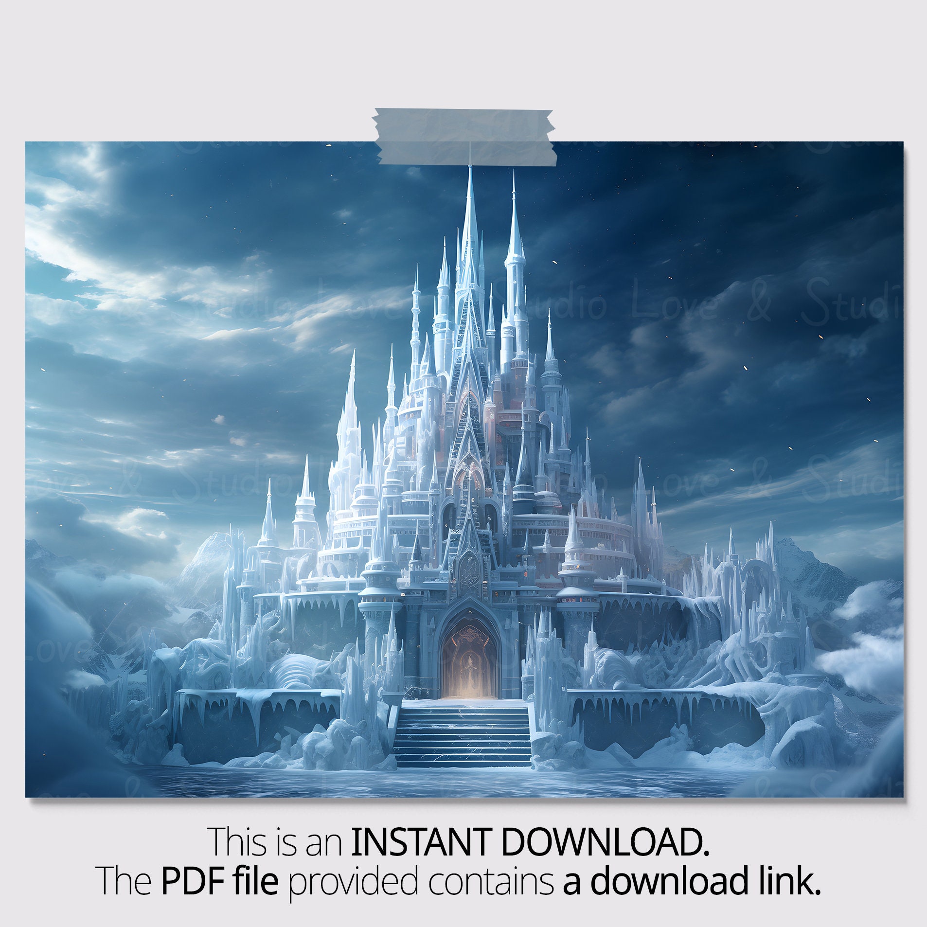 25 Blizzard Behind an Ice Castle Digital Paper, Amazing Fantasy ...