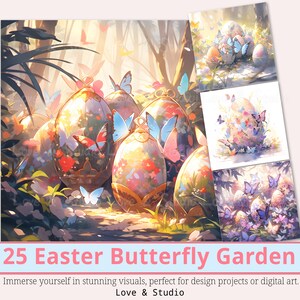 25 Ostern Schmetterling Garten Clipart, Printable bunte Freude Aquarell. Zarte Ostereier Hintergrund Digital Papier, kommerzielle Nutzung