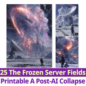 25 凍ったサーバーフィールド デジタルペーパー、印刷可能なポストAI世界背景、デジタル日食クロニクル、SF背景。商用利用可能