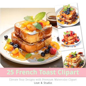 25 French Toast Acquerello Clipart, Carta digitale per brunch indulgente, Illustrazione stampabile della colazione, Immagine di album alimentare Uso commerciale