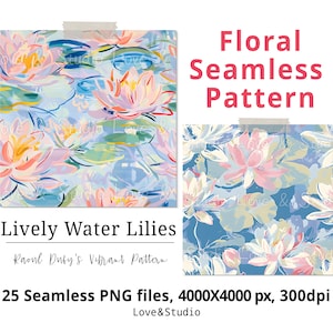 25 nénuphars vivants : motif vibrant de Raoul Dufy, motif floral transparent. Papier peint floral aquarelle. Journalisation, emballage cadeau.