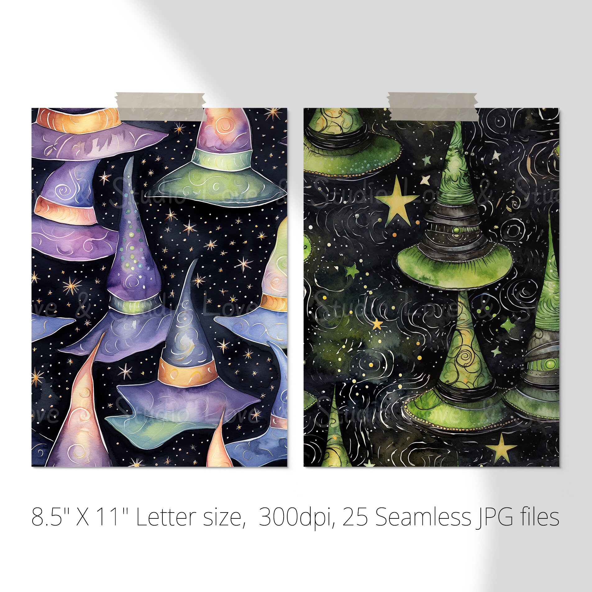 25 Seamless Wicked Witch's Hat Digital Paper, Whimsical Pattern ...