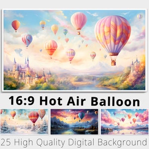 16:9 Heißluftballonfahrt Digitaler Hintergrund. 25 Samsung Frame TV Art. Youtube-Overlay. Bildschirmhintergrund. Fantasie Clipart. Kommerzielle Nutzung