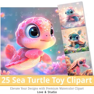 25 Baby zeeschildpad speelgoed clipart, 3D schattige dieren afbeelding, kleurrijke illustratie voor kinderen, commercieel gebruik, INSTANT Download.