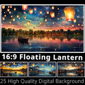 16: 9 Floating Laternenfest Digitaler Hintergrund. 25 Samsung Rahmen TV Art. Youtube Overlay. Desktop-Hintergrund. Fantasy Clipart. Gewerblich