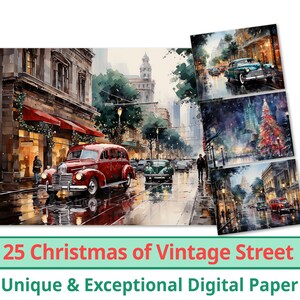 25 Vintage Hollywood with Christmas Trees  Digital Paper, Watercolor Xmas Clipart. Winter Holiday Background. Making a Card, Commercial use