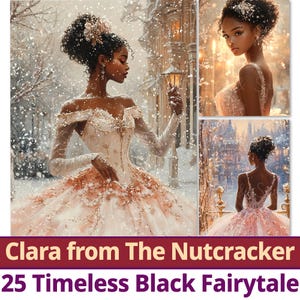 Papel digital Clara de El Cascanueces, cuento de hadas negro atemporal, imprimible, princesas afroamericanas con melanina mágica, uso comercial.