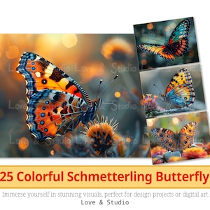 25 carta digitale con ritratto di farfalla Schmetterling colorata, clipart stampabile realistica dei lepidotteri, PNG di alta qualità, uso commerciale