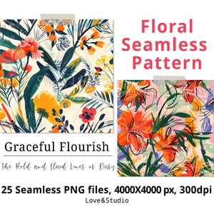 25 Épanouissement gracieux : les lignes audacieuses et fluides de Dufy, motif floral sans couture. Papier peint floral aquarelle. Journalisation, emballage cadeau.