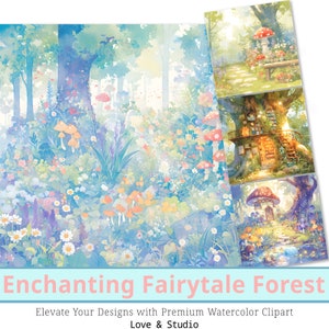 25 Encantadora Floresta de Conto de Fadas Papel Digital. Clipart de Fundo de Fantasia, Cenário Escolar, Criatividade e Aprendizagem, Uso Comercial