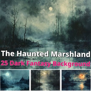 25 Papier numérique The Haunted Marshlands, Arrière-plan Dark Fantasy imprimable, Art conceptuel visuel, Tenir un journal, Papier peint, Usage commercial