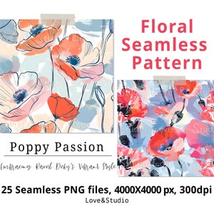 25 La passion du pavot : adopter le style vibrant de Raoul Dufy, motif floral sans couture. Papier peint floral aquarelle. Journalisation, emballage cadeau.