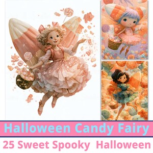 25 Hadas de Dulces de Halloween / Paquete de Elementos Decorativos de Halloween en Tonos Pastel / Páginas de Diario con Acuarelas Kawaii / Hojas de Manualidades Imprimibles / Uso Comercial