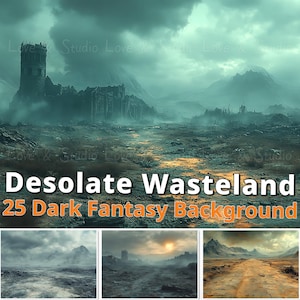 25 Papier numérique de paysage désolé, image futuriste dystopique, arrière-plan post-apocalyptique, inspiré des jeux RPG, usage commercial
