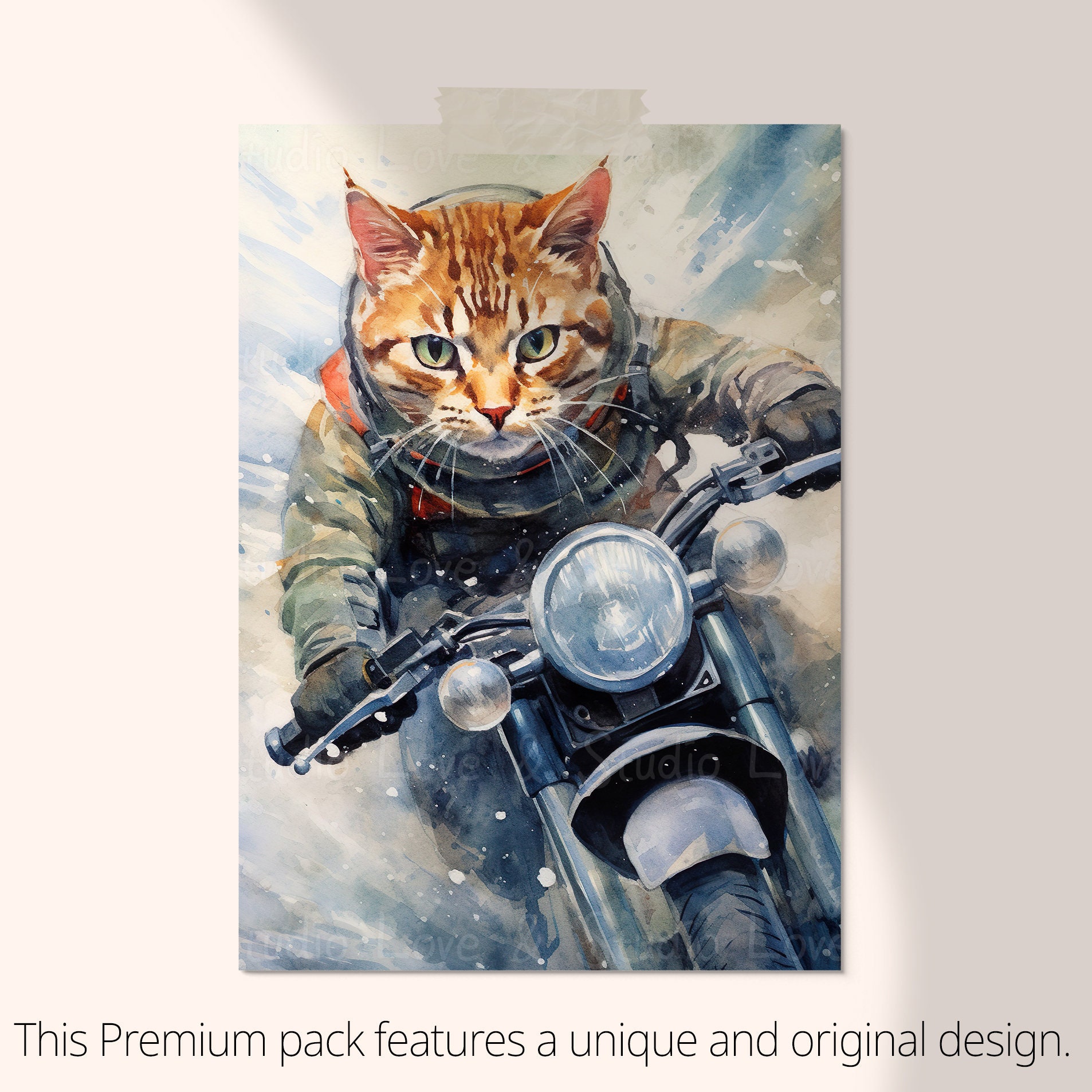 25 Watercolor Cat Clipart, Rider Cat. A Cat Running on a Motorcycle ...