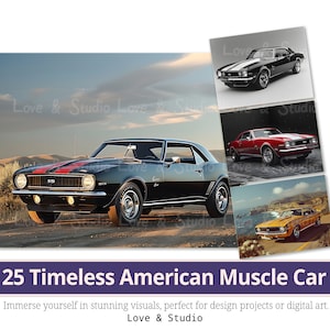 25 papel digital atemporal de American Muscle Car, vehículo romántico imprimible, imágenes prediseñadas de coches clásicos, famosa imagen de coche antiguo, uso comercial