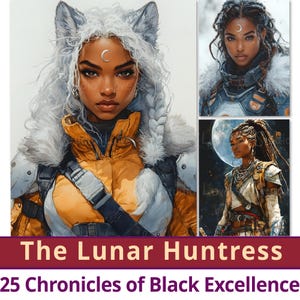 25 The Lunar Huntress Digital Paper, Fantasy Chronicle of Black Excellence Clipart, Imprimível Majestic African American, Uso comercial