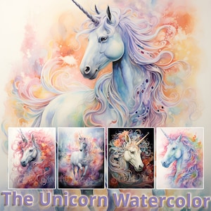 25 Acquerello L'Unicorno Clipart, Carta digitale Creatura mitica fantasy, Sfondo personaggio misterioso stampabile, Uso commerciale