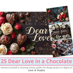 25 Caro amore in una carta digitale al cioccolato, design di biglietti per San Valentino. Clipart romantico. Dolce lettera d'amore stampabile, uso commerciale