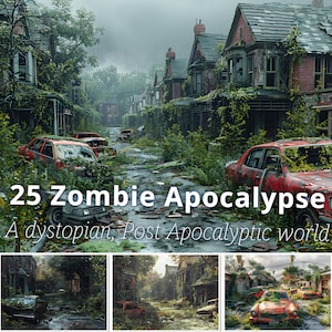25 papier numérique Zombie Apocalypse, oeuvre d'art dystopique post-apocalyptique. Toile de fond fantastique sombre de mauvaise humeur. Papier peint à usage commercial