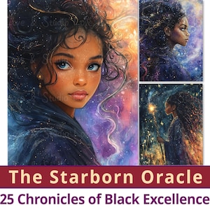 25 The Starborn Oracle Digital Paper, Fantasy Chronicle of Black Excellence Clipart, Imprimível Majestic African American, Uso comercial