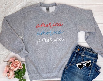American Flag Crewneck Sweatshirt, USA Pullover