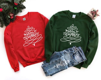 Merry Christmas Sweatshirt, Womens Christmas Crewneck, Womens Christmas Sweatshirt, Christmas Tree Sweatshirt, Womens Christmas Pajamas