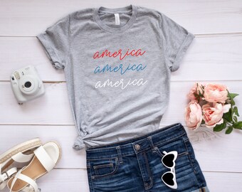 America Script T-Shirt, July 4th, Patriotic Tee