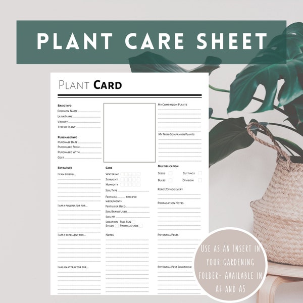 Plant care guide - Printable plant care sheet - Plant care printable - Printable planner - Plant plant planner - Plant guide - Printable