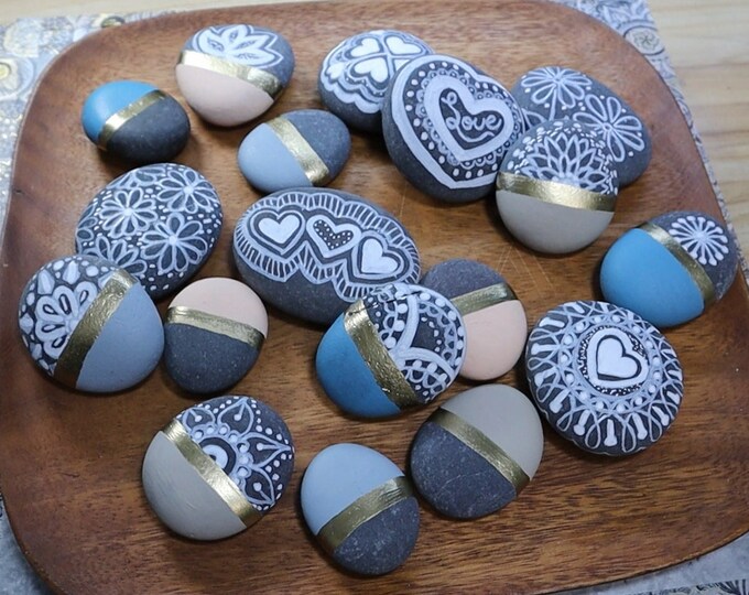 Set of 18 Decorative Rocks(wooden Tray Not Included & Rock Size Varies ...