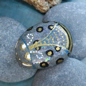 Gratitude Metallic & Gold Ladybug painted rock.