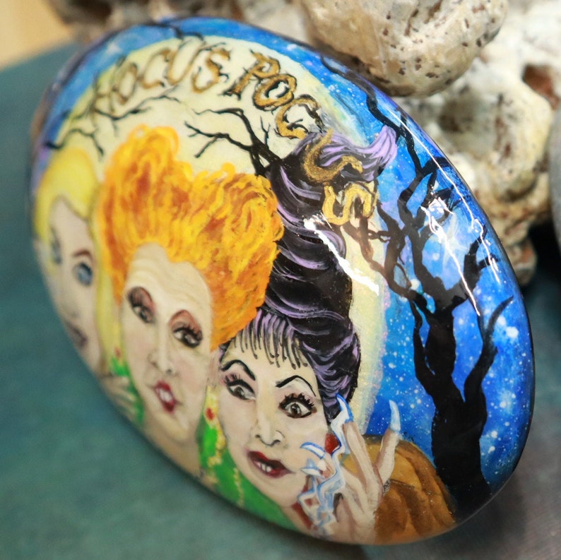 Fanart of the Sanderson Sisters Painted on a Handmade Rock. Etsy