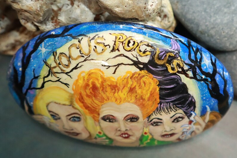 Fanart of the Sanderson Sisters Painted on a Handmade Rock. Etsy