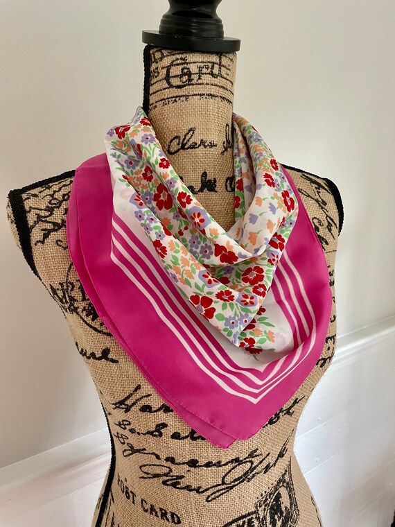 1960’s Pink Floral Scarf | - image 4